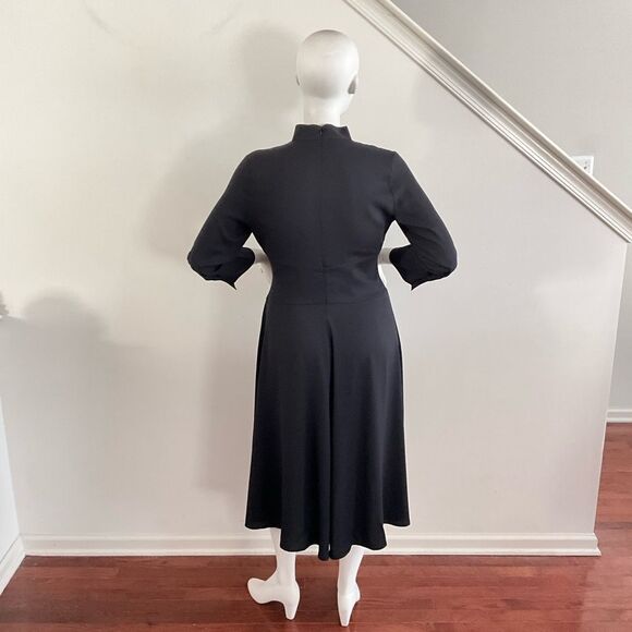 Misook Elegant Midi Black Fit & Flare Dress V-neck M Structured Crepe M - Picture 3 of 10